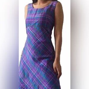 Vintage Harris Wallace Purple Silk Plaid Empire Waist Dress Size 10